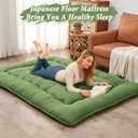 DAICO Japanese Floor Mattress, 4'' Thicken Futon Mattress Tatami Mat, Sleeping Pad Foldable Roll Up Mat for Camping and Guest Room, Queen Size 60''*80'', Green