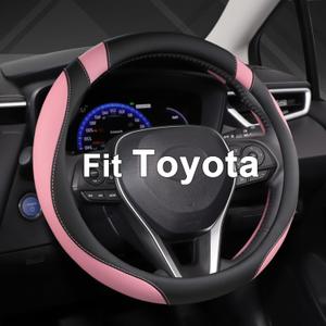 West Llama Customized Auto Car Steering Wheel Cover for Toyota Rav4 Corolla Camry Highlander (Black+Pink-Standard Size)