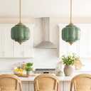 Milk Glass Ceiling Light Fixture - Antique Brass Semi Flush Mount Pendant Light for Kitchen, Hallway, and Bedroom (Green, 9 inch)