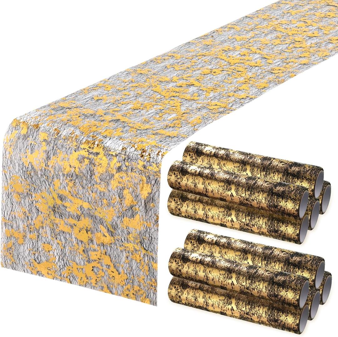 Mixweer 10 Pieces Gold Table Runner 11 x 110 Inches Sequin Table Runners for Thin Mesh Decorations Party Wedding Birthday Bridal Shower Event(Black, Gold)