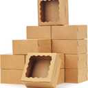 Moretoes 15pcs Cookie Boxes with Window, 6x6x3in Brown Bakery Boxes for Treats, Small Cake, Desserts, Donuts, Pastry