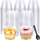 200 Pack Clear Plastic Cups 6 oz Dessert Yogurt Parfait Banana Pudding Pet Disposable Cups with 200 Pcs Sporks for Fruit Ice Cream Party