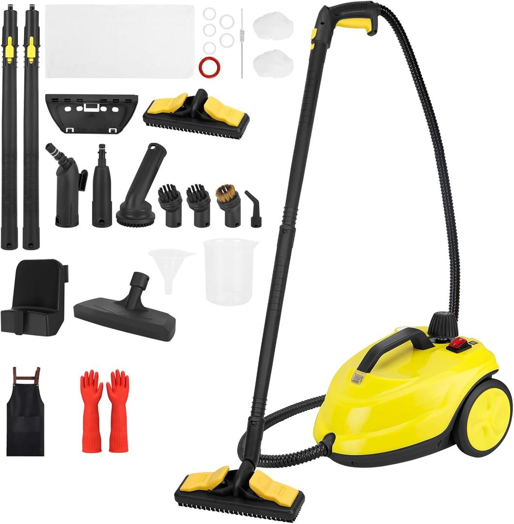 Steam Cleaner, 2000W Portable Household Steamer, 20 Accessories Included Multipurpose Steam Cleaner for Floors, Appliances,Kitchen,Playground,Car (Yellow)