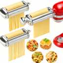 3PCS Pasta Maker Attachment for All Kitchenaid Stand Mixers, Stainless Steel Pasta Attachments Include Spaghetti Cutter & Fettuccine Cutter, Pasta Roller with 8 thickness knob