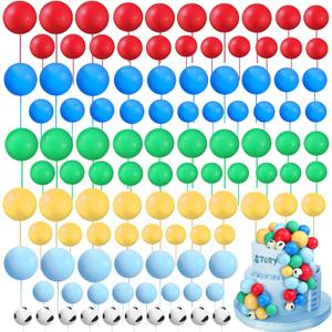 108 Pcs Balls Cake Topper DIY Cupcake Insert Foam Balloons for Cake Baking Wedding Anniversary Birthday Decoration(Green,Blue,Yellow,Red,Cow Color,Multi Sizes)