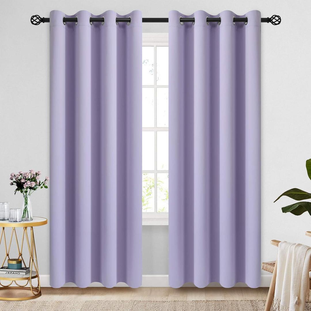 COSVIYA Grommet Room Darkening Curtains 84 inch Length 2 Panels,Thick Polyester Light Blocking Insulated Thermal Window Lilac Curtain Drapes for Bedroom/Living Room,52x84 inches
