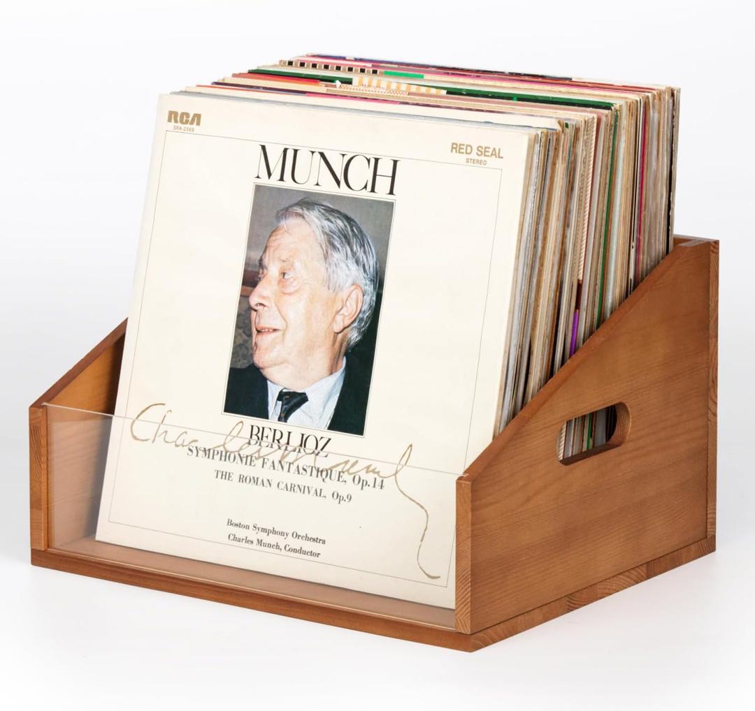 Vinyl Record Storage Crate, Solid Wood Rustic Record Box Holds 60 LP Albums, Wooden Record Holder Organizer with Handles for Vinyl Collection Display and Home Decor