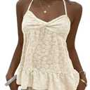 SOLY HUX Women's Floral Lace Halter Top Sleeveless Twist Flowy Camisole Vacation Coquette Clothes Plain Apricot Large