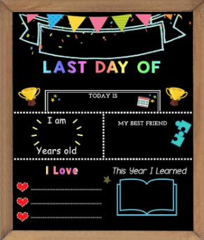 Last Day of School Chalk Board,10 x 12‘’ Double Sided Back to School Sign, Reusable Wooden 1st Day School Chalkboard of Preschool/Kindergarten/First Grade Photo Props for Kids (Bunting Style)
