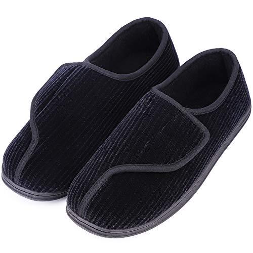 LongBay Men's Memory Foam Diabetic Slippers Comfy Warm Plush Fleece Arthritis Edema Swollen House Shoes (12, Black) | Slippers