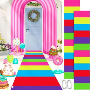 Woanger 2 Pcs 24'' x 10' Colorful Carpet Runner Candy Themed Floor Rug Party Decorations Polyester Runway Rug Rainbow Table Runner with Tape for Halloween Birthday Party Supplies(Assorted Color)