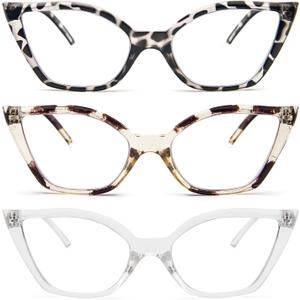 DXYXYO Cat Eye Reading Glasses for Women 3 Pack Anti Blue Light Computer Readers Stylish Retro with Spring Hinge