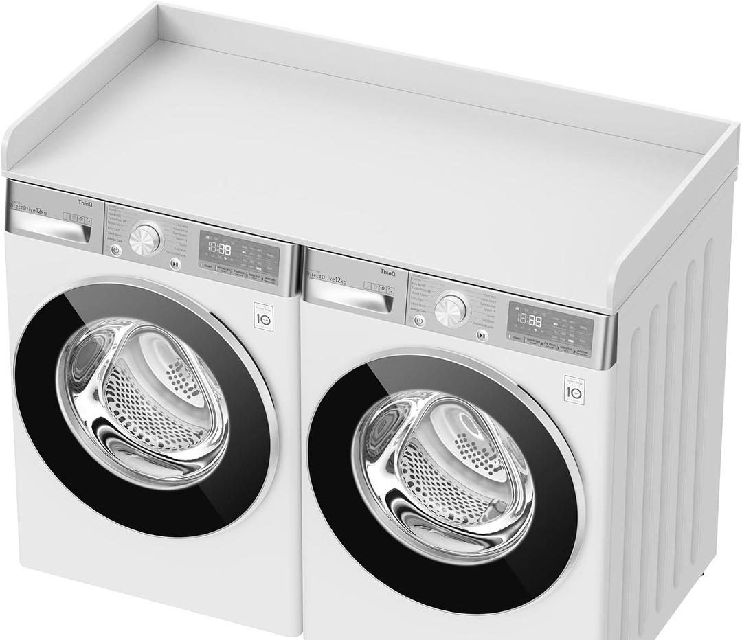 Washer Dryer Countertop, 27.5" D x 54" W Washer and Dryer Topper Covers with Edge Rails, Wood Laundry Room Countertop Shelves for Laundry Room Organization and Storage (White), 53.54 inches x 26.06 inches x 2.17 inches
