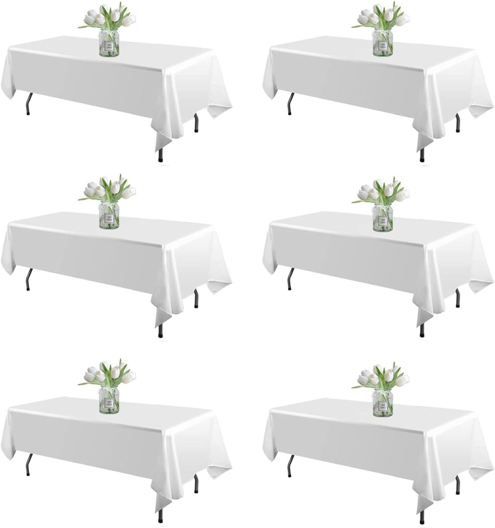 WIGENIUS 6 Pack White Table Cloth Rectangle Tablecloths 60X126 Inch,Polyester Table Cloth for 8 Foot Rectangle Tables,Wrinkle Resistant Washable Fabric Table Covers for Party,Wedding Banquet
