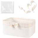 OIASKET Basket for Gifts Empty, Large Gift Basket 13L with Gift Bag and Ribbon, Woven Cotton Basket for Baby Showers, Birthday, Wedding, Mother's Day, 13.58"x10"x5.9", White and Cream