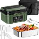 Cordless Electric Lunch Box for Adults  Battery-Powered Heated Lunch Box with 1.2L Stainless Steel Container, Timer Function, and Leak-Proof Food Warmer for Work, Travel & Office (Green)