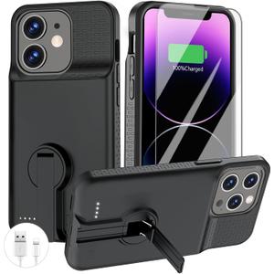 Battery Case for iPhone 14 Pro Max/14 Plus/13 Pro Max/12 Pro Max, Charging Case With Stand 8000mAh Portable Extended Case Cover for iPhone 14 Pro Max, 14Plus, 13/12Pro Max Charging Case (6.7) Black