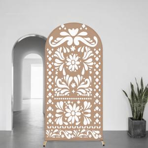 6ft Beige Mexican Fiesta Arch Cover Baby Shower Backdrop,2-Sided Round Top Chiara Backdrop Arch Covers for Mexican Wedding Birthday Bridal Shower Party Decoration