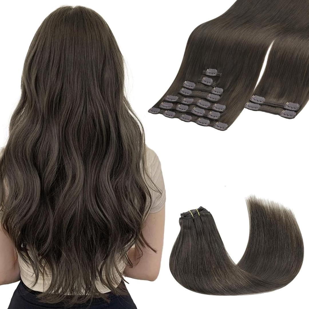 GOO GOO Clip in Hair Extensions Real Human Hair, Remy Human Hair Extensions Clip ins for Women, Natural Human Hair, 20inch 150g 9Pcs, 1C Mocha Brown