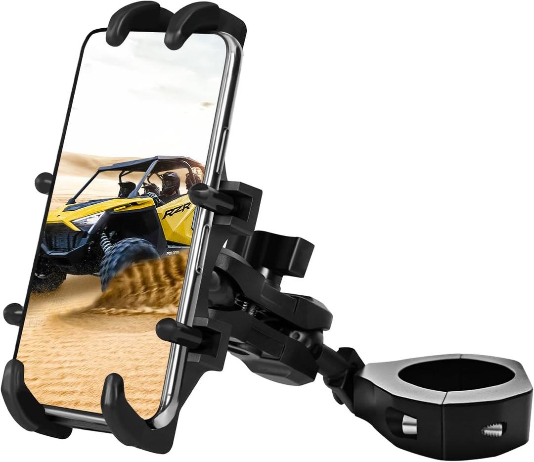 UTV Phone Mount for 1.75"-2" Roll Bar, 360Rotation UTV Phone Holder with 8 Claws, Aluminum Alloy Heavy Duty Smartphone Holder Hang on to 4.7"-7.1" Devices for Polaris RZR/Can Am X3