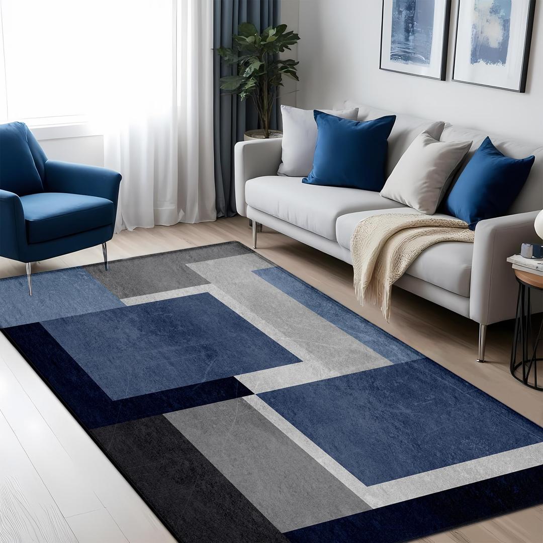 3x5 Area Rug Bedroom, Black Grey White Modern Geometry Area Rugs, Soft Machine Washable Contemporary Floor Carpet for Indoor, Non-Slip Square Low Pile Area Mat for Office Kitchen Decor