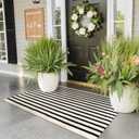 Collive Black and White Outdoor Rug Door Mat 24"x 51", Cotton Woven Striped Front Doormat, Washable Front Porch Spring Outdoor Decor for Farmhouse Front Door Layered Kitchen Porch