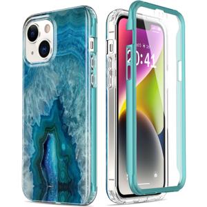 Esdot for iPhone 14 Plus Case with Built-in Screen Protector,Military Grade Rugged Cover with Fashion Designs for Women Girls,Protective Phone Case 6.7" Agate Stone