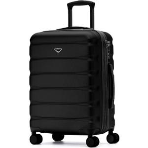 Flight Knight 24x16x10 Expandable Carry On Suitcase Hardside TSA Lock USB C Lightweight Luggage Silent Double Spinner Wheels Maximum Overhead Carry-On Bag For Virgin South West Approved Black