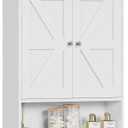 TEENFON Bathroom Wall Cabinet, Over The Toilet Space Saver Storage with Barn Doors & Adjustable Shelf, Hanging Medicine Cabinet, White 7.1" D x 15.4" W x 19.3" H