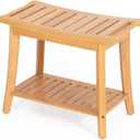 Bamboo Shower Bench Inside Shower Stool with Storage Shelf, Spa Bath Chair for Bathroom, Seat or Organizer for Living Room, Bedroom and Garden - Great for All Ages Unisex Elderly (Waterproof, Natural) (Large 24x12x18 Inch)