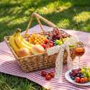 Wicker Picnic Basket with Handle, 15.7" Large Empty Picnic Basket with Wooden Base & Lace, Vintage Hand Woven Basket for Picnics, Camping, Veg Picking, Mother's Day, Thanksgiving (2 Pack)