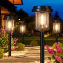 XMCOSY+ Solar Pathway Lights, Dual-Tone 20 LM Bright Solar Lights Outdoor Waterproof IP65, Metal Outdoor Light for Garden Path Yard Walkway Driveway (Black & Grey) (4 Packs)
