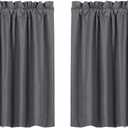 Valea Home Blackout Short Curtains Waterproof Soft Rod Pocket Kitchen Curtains for Bathroom Window Room Darkening Small Curtains for Bedroom, 2 Panels, 45 inch Length, Grey