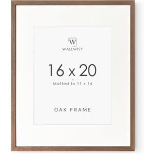 16x20 Picture Frame, Solid Oak 16 x 20 Picture Frame with Mat, 16x20 Natural Wood Frame for Wall Art Photo, (Walnut Set of 1), 16x20 in - 1P
