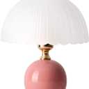 Flashine Ceramic Table lamp, Modern Bedside Lamps Pink Mid Century Vintage Desk Lamp Retro Glass Mushroom Traditional Lamp for Nightstand Living Room Bedroom Home Decor