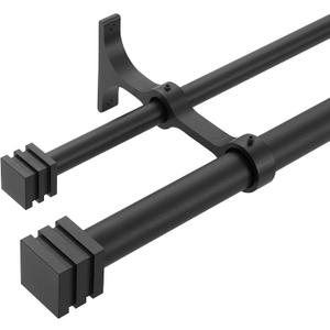 Double Curtain Rods with Aluminum Full Surround Brackets and Cube Box Finials,Matte Black Curtain Rods for Windows 72 to 144 inch,1'' Front and 5/8''Back Adjustable Double Drapery Rods