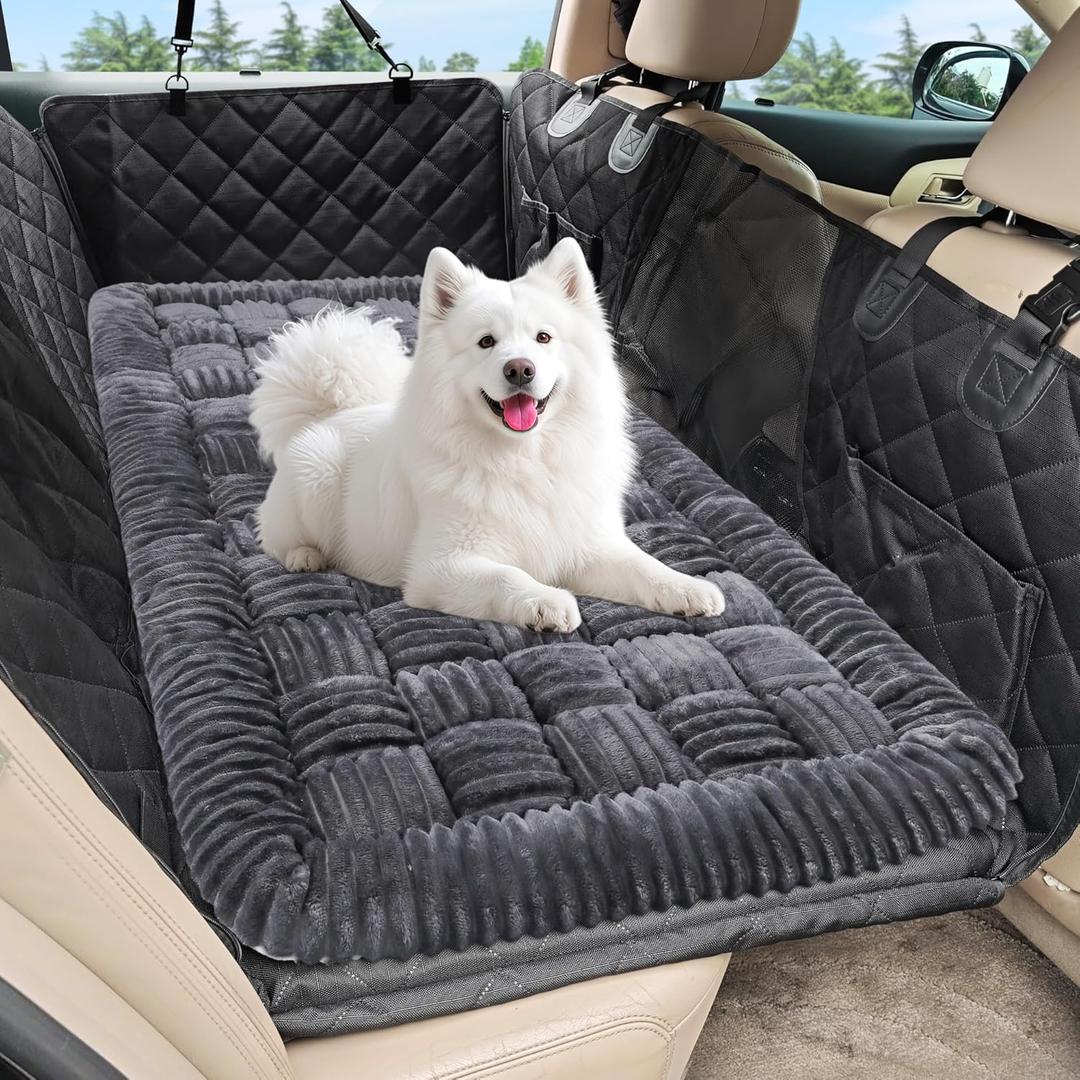 Dog Car Bed Mat, Non-Slip Backseat Extender Pet Blanket, Plaid Dog Bed for SUVs, Sedans & Trucks, Chew-Resistant Travel Pad for Dogs, Easy Clean & Scratch-Proof & Comfort (50"24.6") Gray