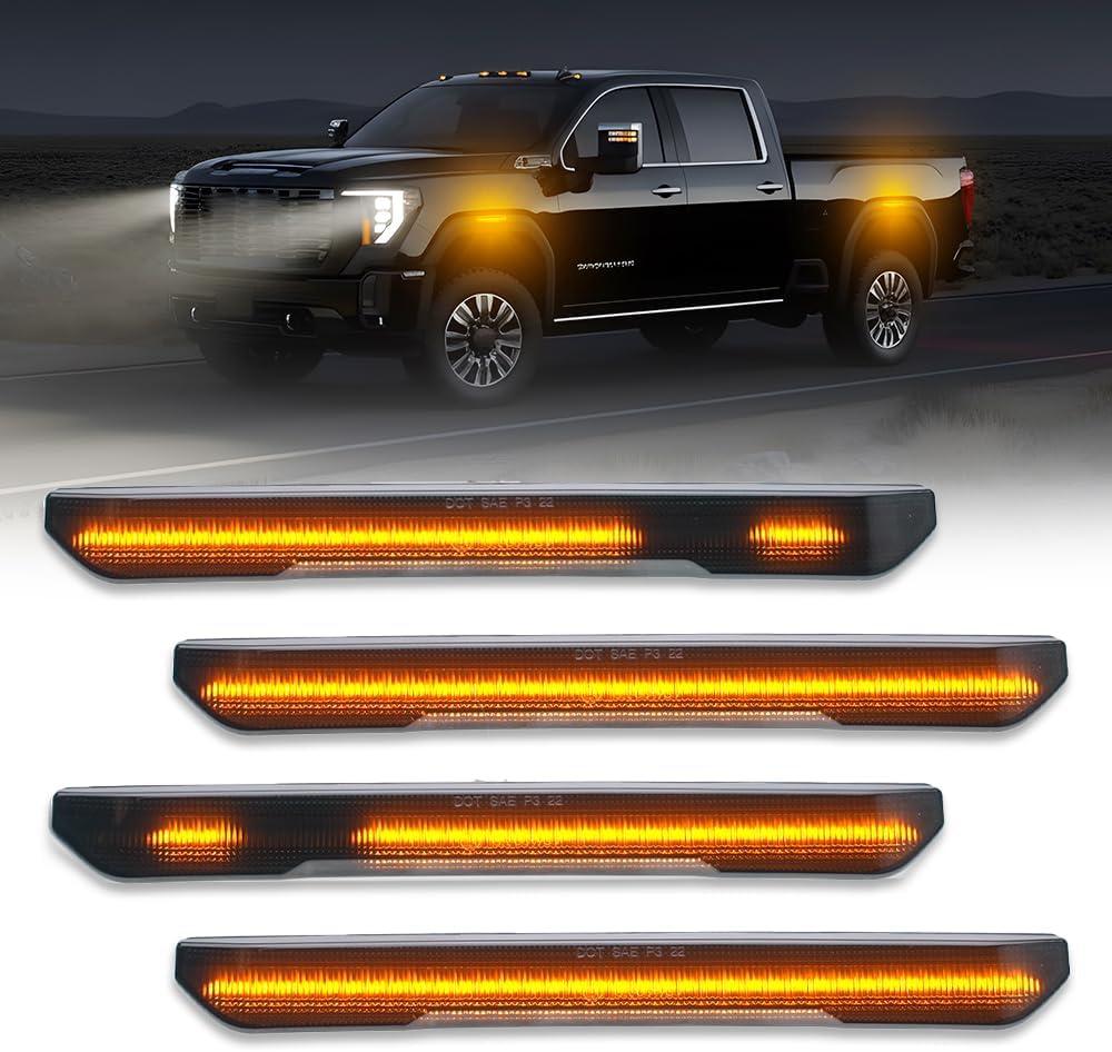 NJSBYL Sequential Amber LED Side Marker Lights for 2020 2021 2022 2023 2024 2025+ GMC Sierra 2500HD 3500HD Canyon 2023+ Front Rear Turn Signal Light Wheel Well Fender Lamps OEM 84185031 84806032