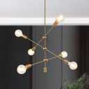 KSANA Modern Sputnik Chandelier, 6-Light Brass Chandeliers Ceiling Light Fixtures Height Adjustable Mid-Century Chandelier for Kitchen Island Dining Room Bedroom