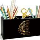 Christian Sunflower Pen Holder for Desk, Christian Gifts for Women, Inspirational Bible Verse Wooden Box Pencil Pen Holder Organizer for Home Office Desk Accessories