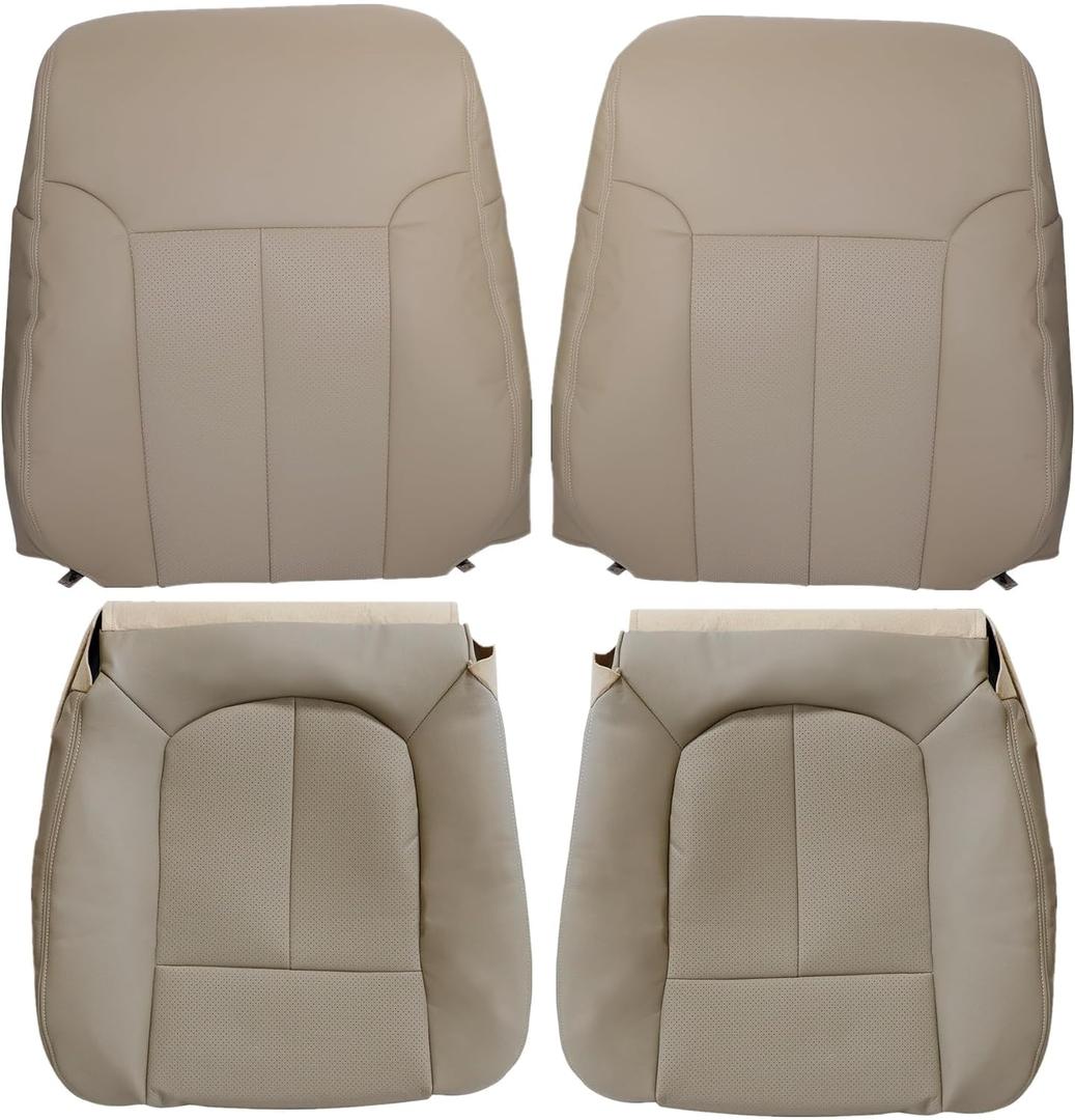 4PCS Driver & Passenger Bottom & Top Lean Back Perforated Leather Seat Covers Tan Compatible with Ford F150 2009 2010 2011 2012 2013 2014