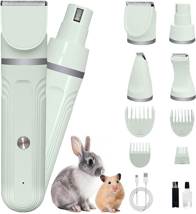 Lyrzzey Guinea Pig & Rabbit Grooming Kit 2 in 1 – Cordless Hair Clipper & Nail Grinder for Small Animals– Low-Noise Rechargeable Nail Clippers Electric, Green 