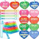 MiniInflat 96 Pack Valentine's Day Bubble Wands and Exchange Card, Mini Heart Bubble Wands Gifts Bulk for Exchange Prizes Party Favor(Colorful)