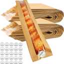 50 Pack Kraft Paper Bread Bags with Clear Window and Seal Sticker, 23.5"x3.6"x1.8", Brown, Disposable, Roll-Up Closure, Paper Construction