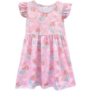 AQHOFSV Baby Girls Flutter Sleeve Princess Cartoon Printed Dress Toddlers Spring Summer Mermaid Printed Dress 1-8Y, X-Large, Pink1 (XL)