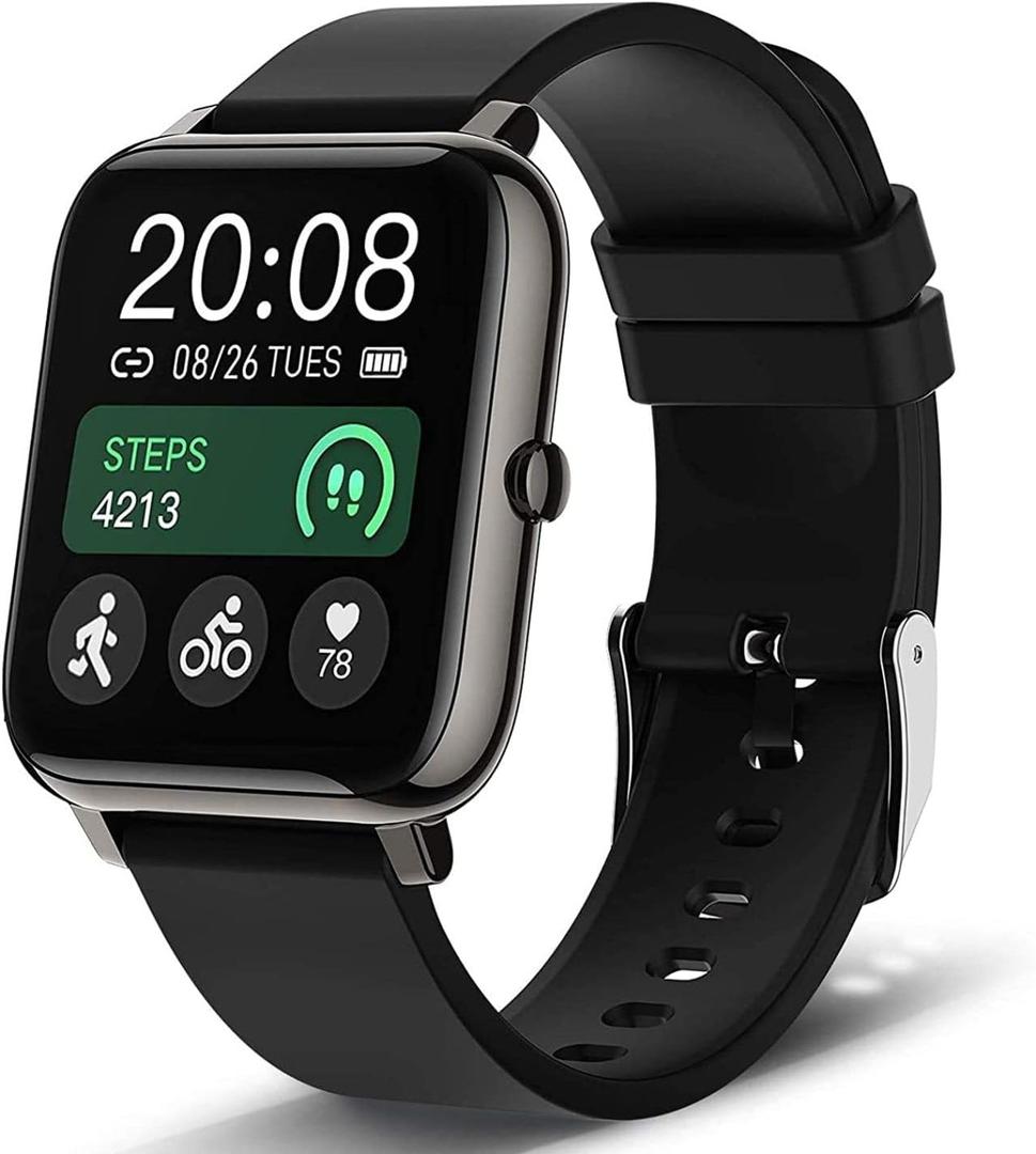 Popglory Smart Watch, 1.69'' Fitness Watch Women Men with Heart Rate, Blood Pressure, Blood Oxygen & Sleep Monitor, 110 Sports Modes Fitness Tracker, Waterproof Pedometer Compatible Android iPhone Black