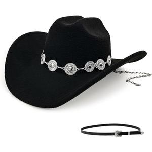 Classic Western Cowboy Hat for Men & Women, Felt Cowgirl Hat with Two Decorative Bands, ，Wide Brim， All-Season Wear