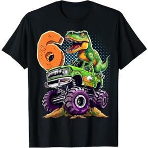 Monster Truck Dinosaur T-Rex 6th Birthday Boy 6 Year Old T-Shirt, 4T, Black