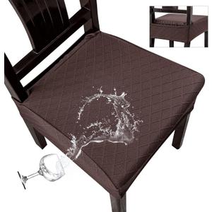 Genina Waterproof Seat Covers for Chairs,Set of 4 Dining Room Chair Seat Covers for Kitchen,Stretch Jacquard Removable Washable Dining Chair Slipcovers Protectors with Rear Covers, Chocolate