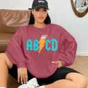MAXIMGR Teacher Sweatshirt Women Oversized Rock'n Roll Sweatshirt ABCD Alphabet Graphic Back to School Pullover Top (Pink, S)